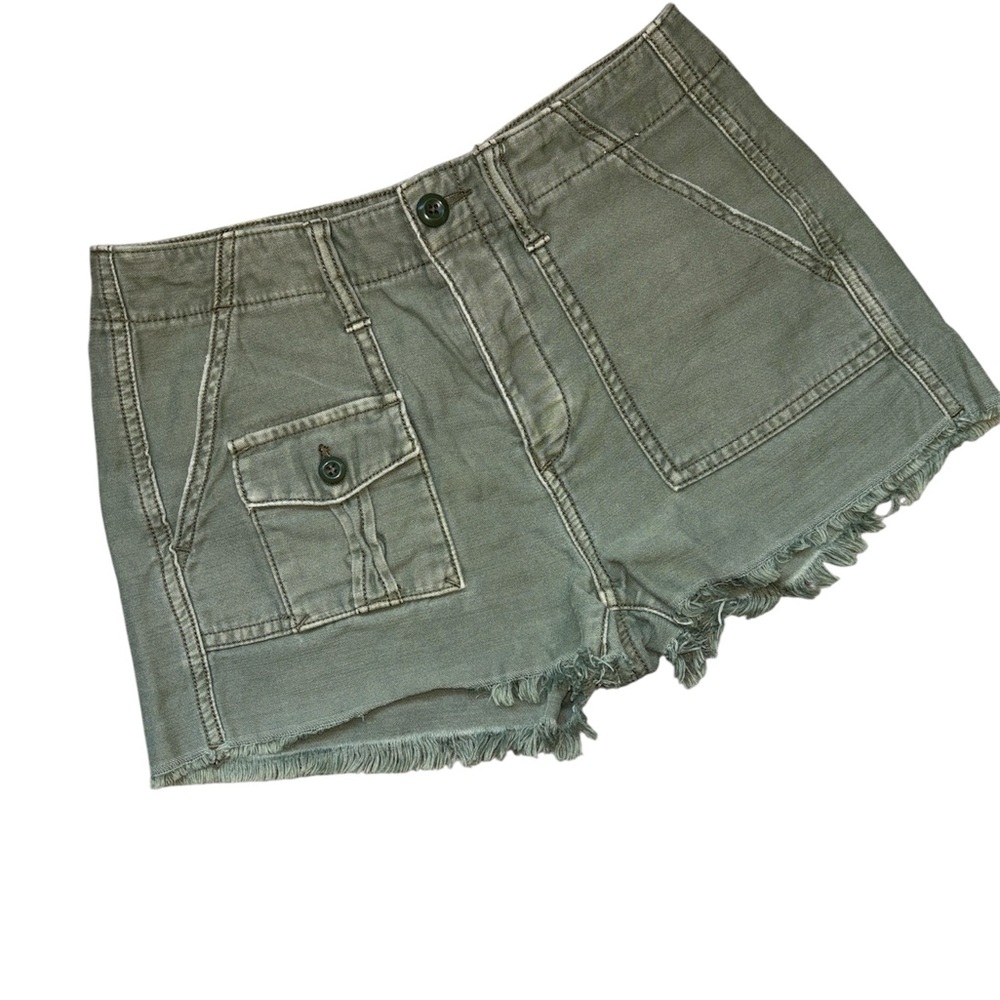 American Eagle Women's Olive Green Denim Shorts with Pockets and Raw Hem Size 2